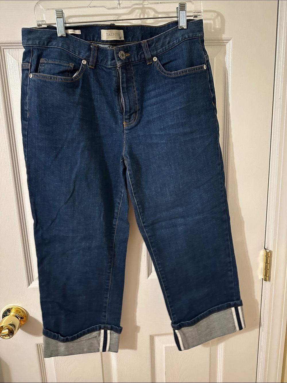 Talbots Indigo Cropped Jeans with Cuffed Stripe Hem